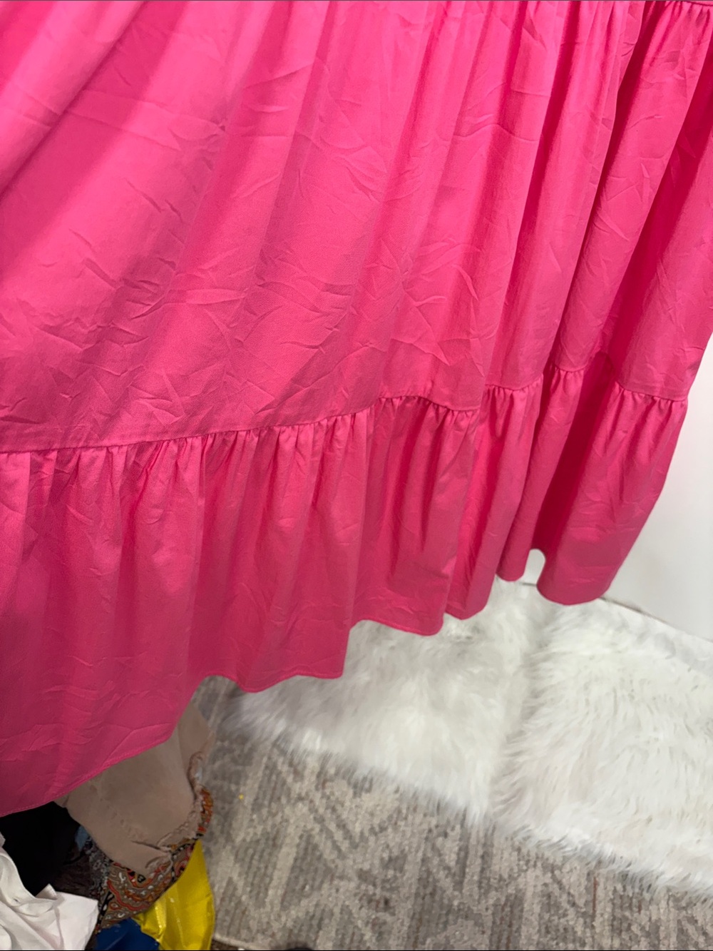 Anne Klein Hot Pink Tiered Maxi Dress with Puff Sleeves - Picture 7 of 14